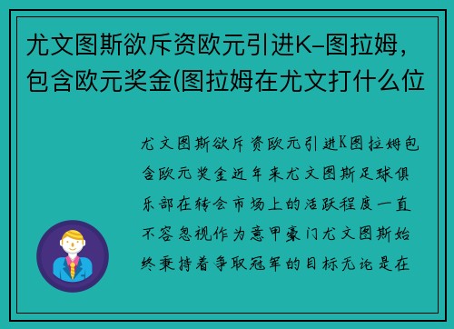 尤文图斯欲斥资欧元引进K-图拉姆，包含欧元奖金(图拉姆在尤文打什么位置)